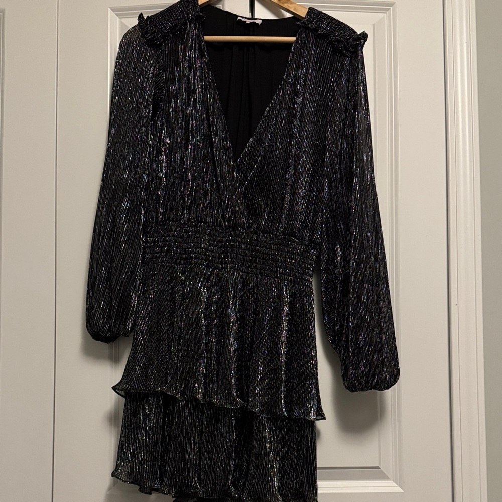 Parker Black Metalic Long Sleeve Dress